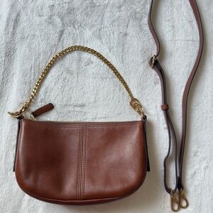 Fossil Brown Leather Crossbody Bag with Gold Chain